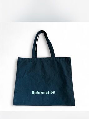 Reformation Black Canvas Tote with Vertical Logo